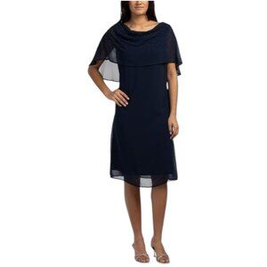 MARINA Beaded Overlay Chiffon Sheath Dress